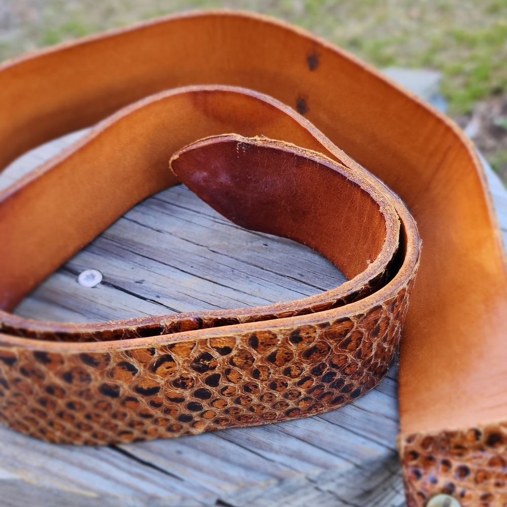 Python Leather Western Belt with K of C With Brass Buckle - Picture 8 of 10